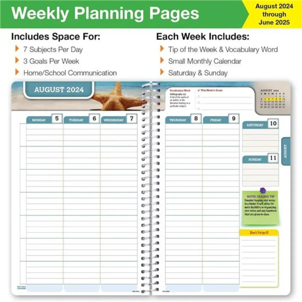 2024-2025 Student Planner: Academic Year, Ruler/Bookmark‎ & Stickers Included